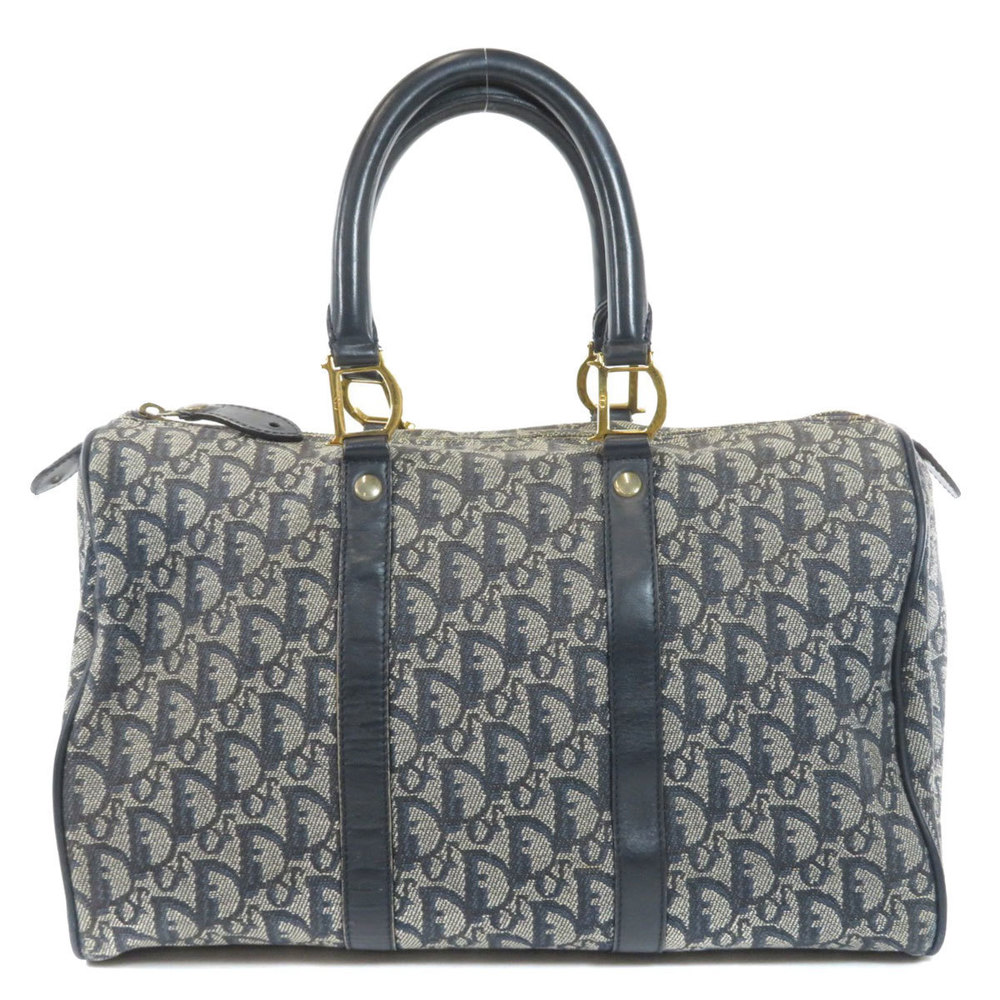 Christian Dior Trotter Pattern Boston Bag Canvas Navy